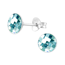 Zilveren ronde oorknopjes met blauw kristal