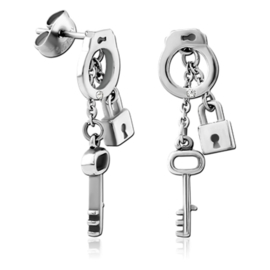 Steel handcuffs key earrings