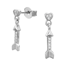 silver heart with arrow earrings