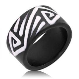 black wooden ring with Tribal stripes
