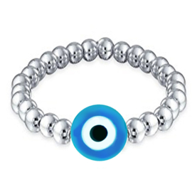 silver beads ring Turkish eye
