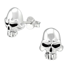 Zilveren doodskop comic skull oorknoppen