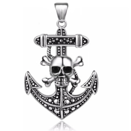silver anchor skull pendant