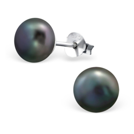 silver dark pearl earrings