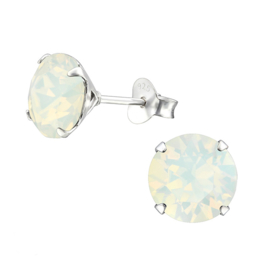 silver stud earrings opal crystal 8 mm