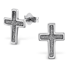silver cross earrings with glitters