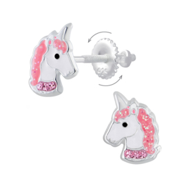 silver unicorn crystal earrings with screws back