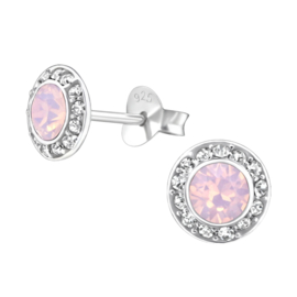 Zilveren oorbellen met roze kristal