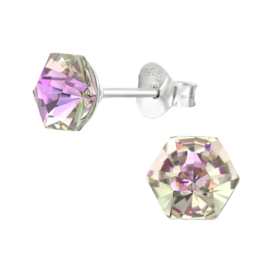 Sterling silver Hexagon crystal stud earrings