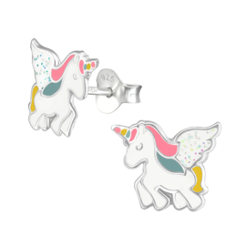 Zilveren oorknopjes unicorn