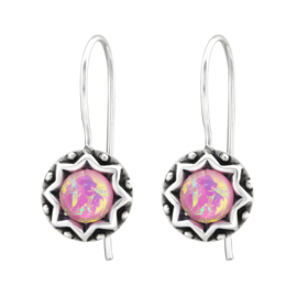 Zilveren oorbellen roze opaal