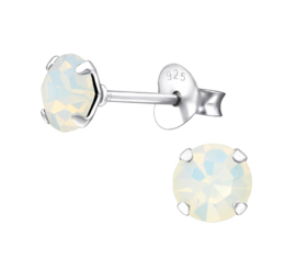 silver earrings crystal white opal  5 mm