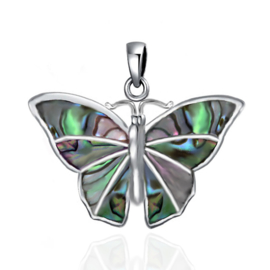 Zilveren vlinder parelmoer kettinghanger