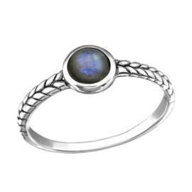 silver braided ring with Labradorite