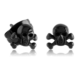 Black steel skull ear studs