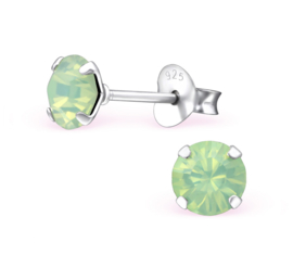 silver earrings crystal Chrysolite Opal 5 mm