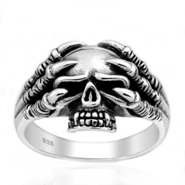 Silver skull skeleton ring