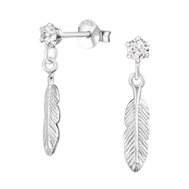 silver feather earrings with crystals