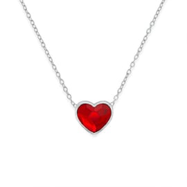 silver necklace red crystal heart