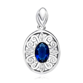 silver oval chain pendant with blue zirconia