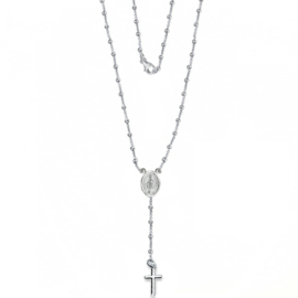 Zilveren dames rozenkrans kruis ketting