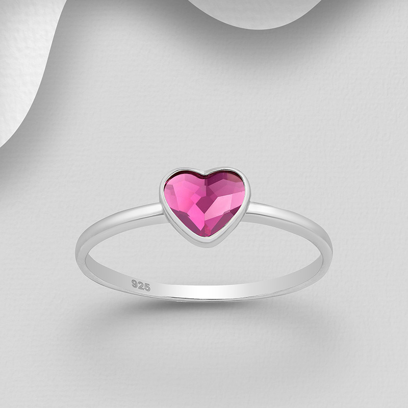 silver ring with pink heart stone