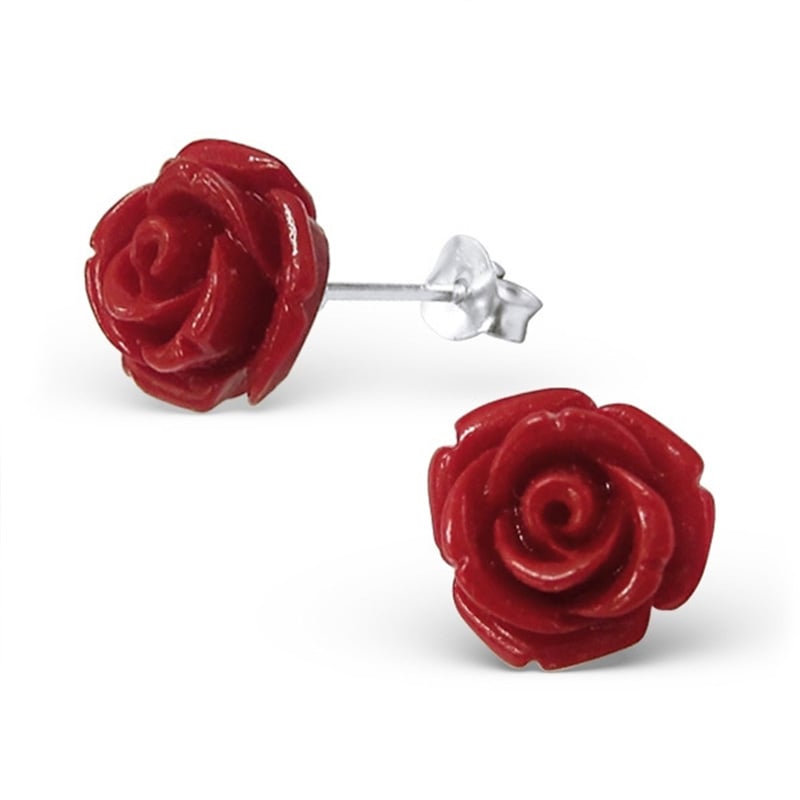Red Rose Real Flowers Glass Ball 925 Sterling Silver Drop Earrings