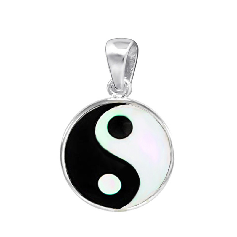 Yin-Yang Design MOTHER OF PEARL & 925 Sterling Silver Pendant 