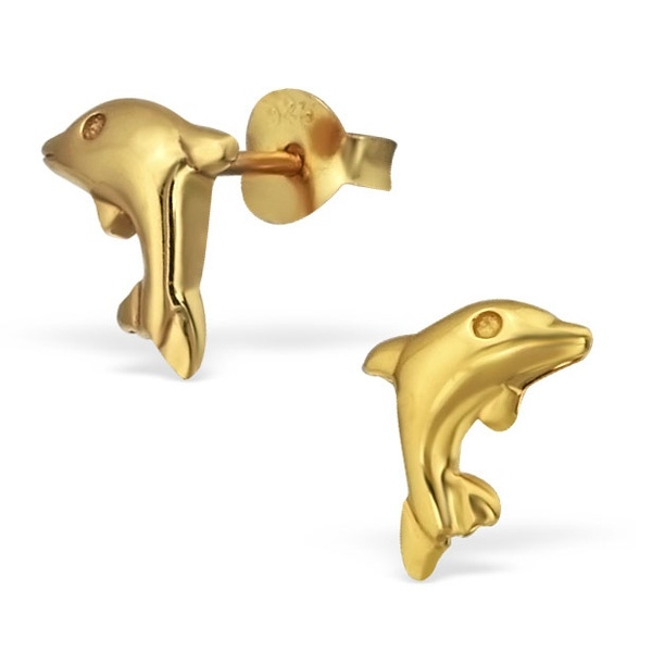 Zilveren dolfijn oorbellen gold plated