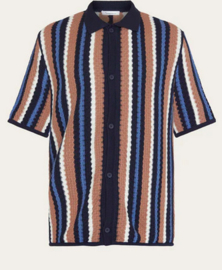 KCA || loose short sleeve striped knitted shirt; blue stripe