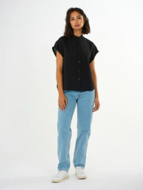 KCA || ds Collar stand ss linen shirt; black jet