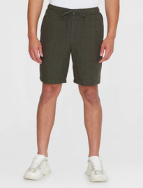 KCA || FIG loose checked linen shorts; burned olive