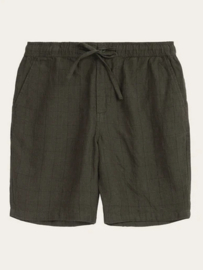 KCA || FIG loose checked linen shorts; burned olive