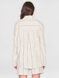 KCA || Wrinkle stripe loose A-shape shirt; brown stripe