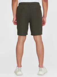 KCA || FIG loose checked linen shorts; burned olive