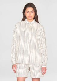 KCA || Wrinkle stripe loose A-shape shirt; brown stripe