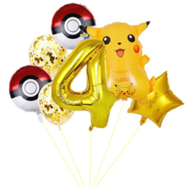 Pikachu 8 delige ballonnen set cijfer 4 XL