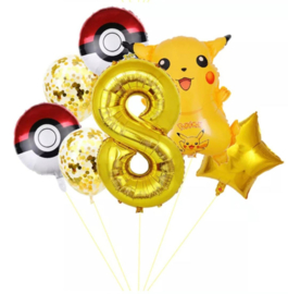 Pikachu 8 delige ballonnen set cijfer 8 XL