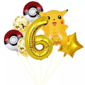 Pikachu 8 delige ballonnen set cijfer 6 XL