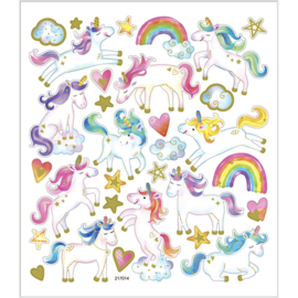 Creotime-Stickers, vel 15x16,5 cm, circa 31 stuk, , eenhoorn,  1vel.-Multi Color