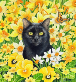 Crystal Card Kit  Cat Among the Flowers (18x18 cm/partial)