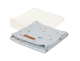 Little Dutch-Swaddle doeken 70x70 Sailors Bay-Blauw- pure zacht wit