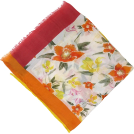 Sjaal Bloemen Gekleurde randen 90X180CM- Klijn -Orange