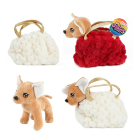 Pluchen hond chihuahua in blingbling handtas-Ecru
