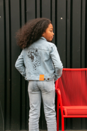Dutch Dream Denim-Meisjes Jeans jas met panter print Simba-Blauw