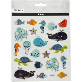 Creotime-Stickers,vel 15x16,5 cm 22 stuk, , Zeedieren,  1vel-Multi  Color