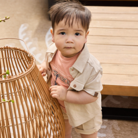 Dirkje-Jongens 3 pc set, Shirt ss, T-shirt, Jogging shorts-Zand