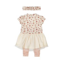 Dirkje-Meisjes 2 pce babysuit ss + headband-Licht koraal