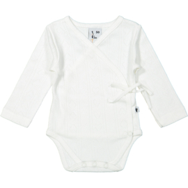 Klein Baby-Romper lange mouw met overslag-Jaquard-Gebroken wit