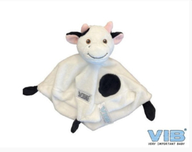 VIB- Pluche Knuffeldoekje met koe hoofd-recycled uit 15 flessen-Wit-zwart
